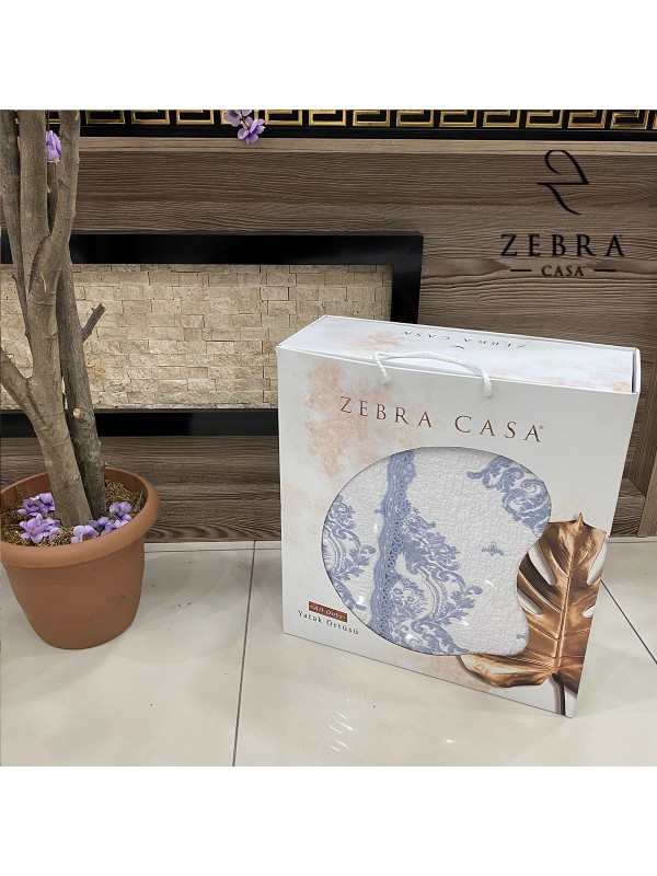 Zebra Casa / Damask Indigo Покрывало наволочки с кружевомYesil
